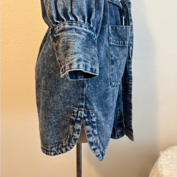 Women's Long Sleeve Denim Belted Dress - Picture 12 of 15